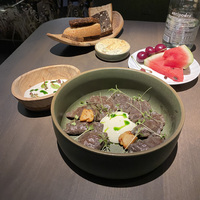Вареники из черемуховой муки, белые грибы, кокосовая сметана